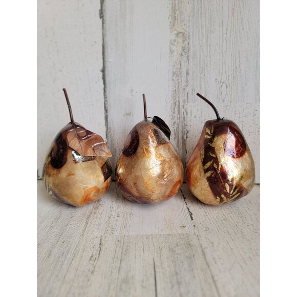 Unique pear fruit brown metallic ornament Xmas vintage - Picture 1 of 8